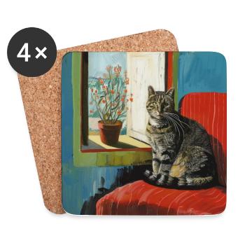 Katze, katzenmotiv, popart, geschenk, geschenkidee - Untersetzer (4er-Set) - Weiß - Vorne