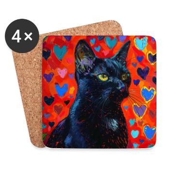 Katze, katzenmotiv, popart, geschenk, geschenkidee - Untersetzer (4er-Set) - Weiß - Vorne