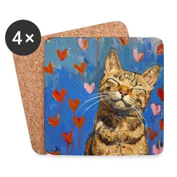 Katze, katzenmotiv, popart, geschenk, geschenkidee - Untersetzer (4er-Set) - Weiß - Vorne