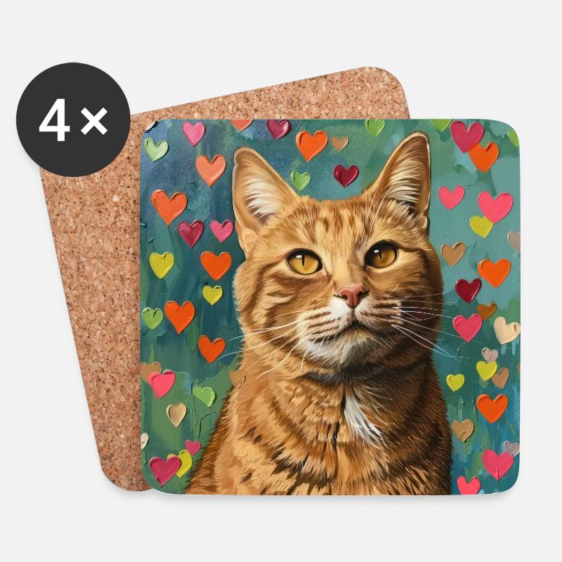 Chat, motif chat, pop art, cadeau, idée cadeau - Dessous de verre (lot de 4) - blanc