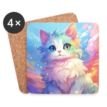 chat, motif de chat, anime, cadeau, idée cadeau - Dessous de verre (lot de 4) - blanc - Devant