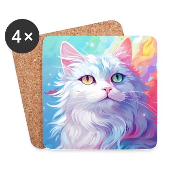 chat, motif de chat, anime, cadeau, idées cadeaux - Dessous de verre (lot de 4) - blanc - Devant