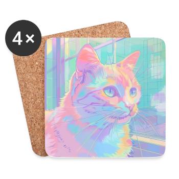 chat, motif de chat, anime, cadeau, idées cadeaux - Dessous de verre (lot de 4) - blanc - Devant
