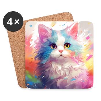 chat, motif de chat, anime, cadeau, idées cadeaux - Dessous de verre (lot de 4) - blanc - Devant