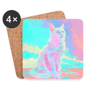 chat, motif de chat, anime, cadeau, idées cadeaux - Dessous de verre (lot de 4) - blanc - Devant