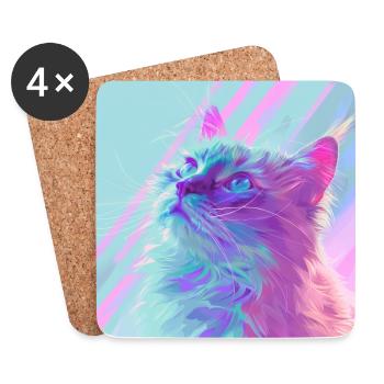 chat, motif de chat, anime, cadeau, idées cadeaux - Dessous de verre (lot de 4) - blanc - Devant