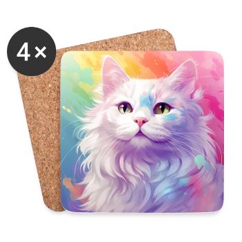 chat, motif de chat, anime, cadeau, idées cadeaux - Dessous de verre (lot de 4) - blanc - Devant