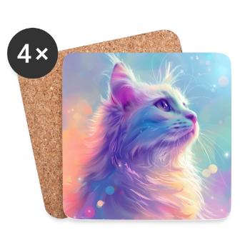 chat, motif de chat, anime, cadeau, idées cadeaux - Dessous de verre (lot de 4) - blanc - Devant