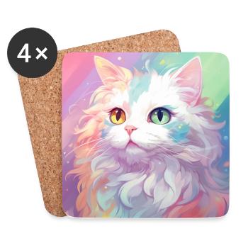 chat, motif de chat, anime, cadeau, idées cadeaux - Dessous de verre (lot de 4) - blanc - Devant