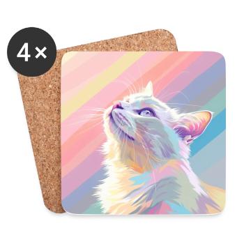 chat, motif de chat, anime, cadeau, idées cadeaux - Dessous de verre (lot de 4) - blanc - Devant