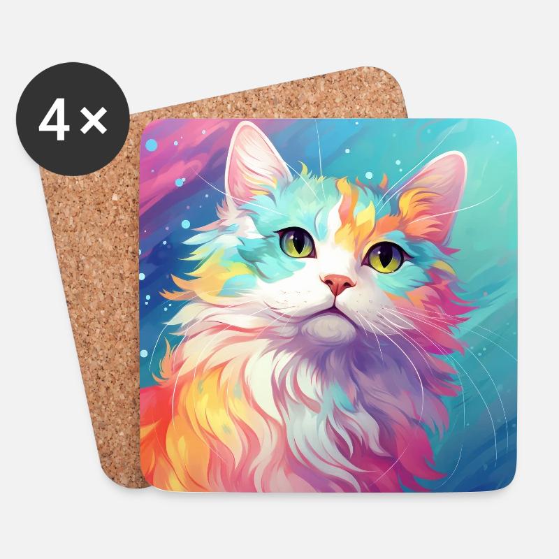 cat, cat motif, anime, gift, gift ideas - Coasters (set of 4) - white