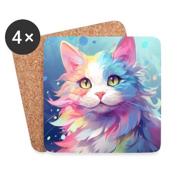 chat, motif de chat, anime, cadeau, idées cadeaux - Dessous de verre (lot de 4) - blanc - Devant
