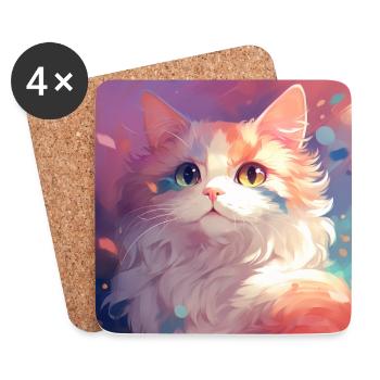 chat, motif de chat, anime, cadeau, idées cadeaux - Dessous de verre (lot de 4) - blanc - Devant