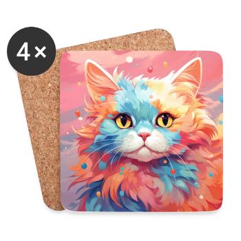 chat, motif de chat, anime, cadeau, idées cadeaux - Dessous de verre (lot de 4) - blanc - Devant