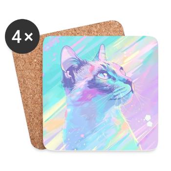 chat, motif de chat, anime, cadeau, idées cadeaux - Dessous de verre (lot de 4) - blanc - Devant