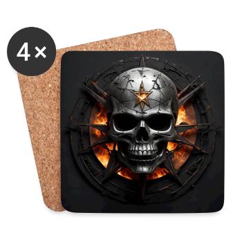 Metal Skull Metal Skull with Flames - Coasters (set of 4) - white - Front