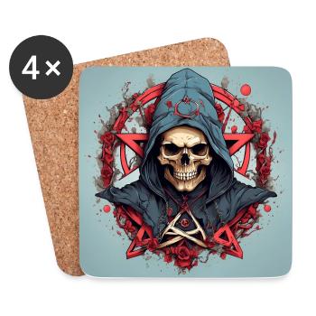 Bunter Skull mit Kutte und Pentagramm - Untersetzer (4er-Set) - Weiß - Vorne