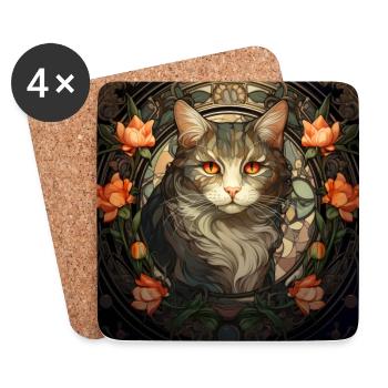 Chat, motif de chat, vintage, cadeau - Dessous de verre (lot de 4) - blanc - Devant