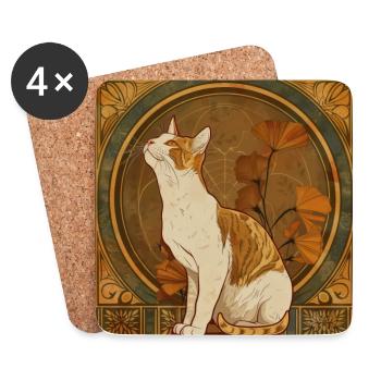 Chat, motif de chat, vintage, cadeau - Dessous de verre (lot de 4) - blanc - Devant