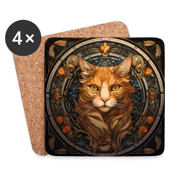Chat, motif de chat, vintage, cadeau - Dessous de verre (lot de 4) - blanc - Devant