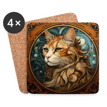 Katze, katzenmotiv, vintage, geschenk - Untersetzer (4er-Set) - Weiß - Vorne