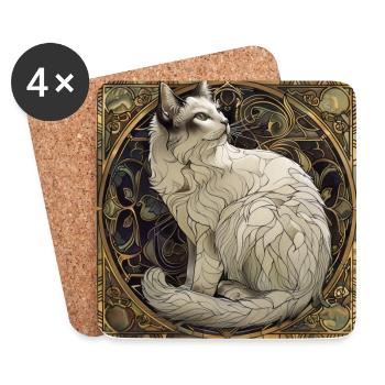 Chat, motif de chat, vintage, cadeau - Dessous de verre (lot de 4) - blanc - Devant