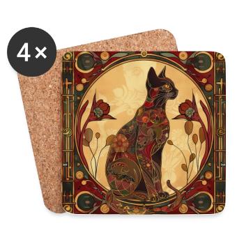Chat, motif de chat, vintage, cadeau - Dessous de verre (lot de 4) - blanc - Devant