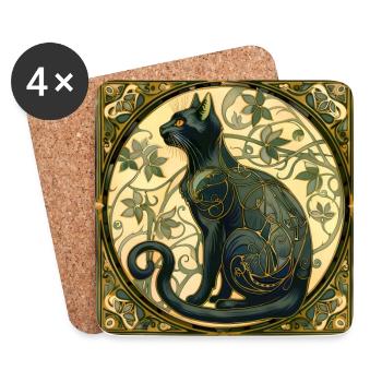 Katze, katzenmotiv, vintage, geschenk - Untersetzer (4er-Set) - Weiß - Vorne