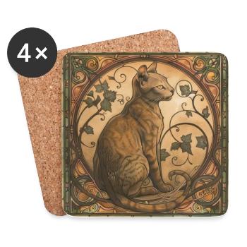 Katze, katzenmotiv, vintage, geschenk - Untersetzer (4er-Set) - Weiß - Vorne