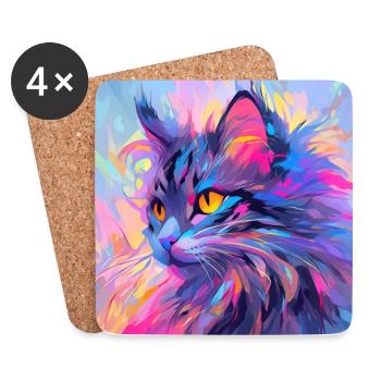 chat, motif de chat, anime, cadeau, idées cadeaux - Dessous de verre (lot de 4) - blanc - Devant
