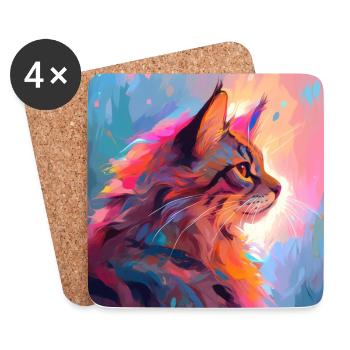 Katze, katzenmotiv, anime, geschenk, geschenkideen - Untersetzer (4er-Set) - Weiß - Vorne