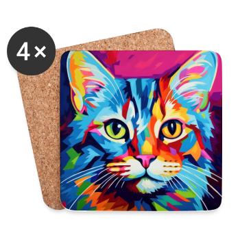 Katze, katzenmotiv, popart, geschenk, geschenkidee - Untersetzer (4er-Set) - Weiß - Vorne