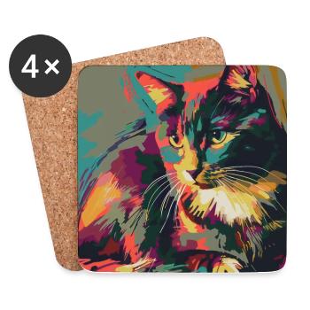 Katze, katzenmotiv, popart, geschenk, geschenkidee - Untersetzer (4er-Set) - Weiß - Vorne