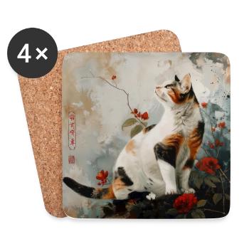 Chat, motif de chat, vintage, cadeau - Dessous de verre (lot de 4) - blanc - Devant