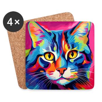 Cat, cat motif, pop art, gift, gift idea - Coasters (set of 4) - white - Front