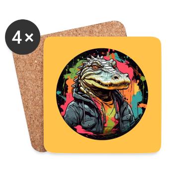 Crocodile alligator cool sur des éclaboussures de couleur - Dessous de verre (lot de 4) - blanc - Devant