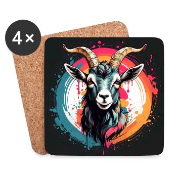 Farbenfroher Ziegenbock Ziegenportrait - Untersetzer (4er-Set) - Weiß - Vorne