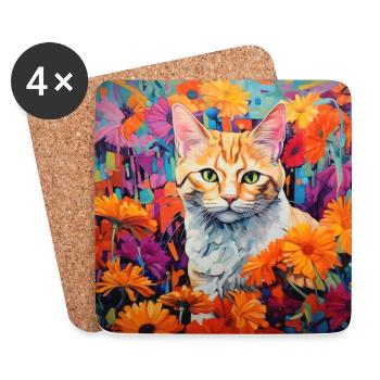 Katze, katzenmotiv, blumen, geschenk, geschenkidee - Untersetzer (4er-Set) - Weiß - Vorne