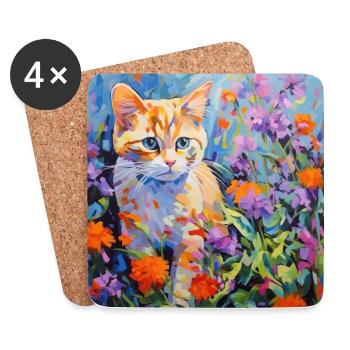 Katze, katzenmotiv, blumen, geschenk, geschenkidee - Untersetzer (4er-Set) - Weiß - Vorne