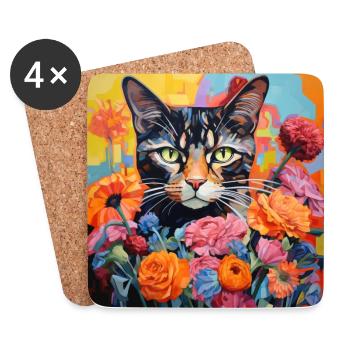 Katze, katzenmotiv, blumen, geschenk, geschenkidee - Untersetzer (4er-Set) - Weiß - Vorne