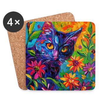 Katze, katzenmotiv, blumen, geschenk, geschenkidee - Untersetzer (4er-Set) - Weiß - Vorne