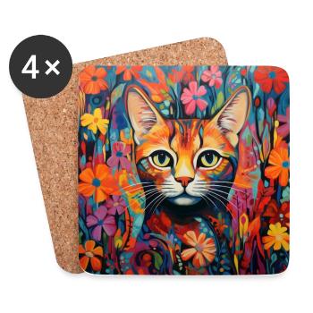 Katze, katzenmotiv, blumen, geschenk, geschenkidee - Untersetzer (4er-Set) - Weiß - Vorne