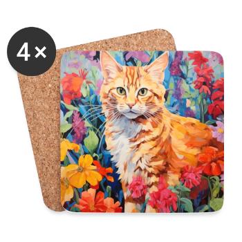 Katze, katzenmotiv, blumen, geschenk, geschenkidee - Untersetzer (4er-Set) - Weiß - Vorne
