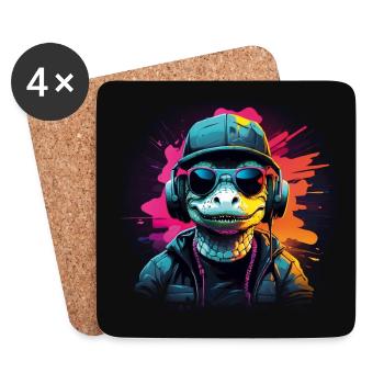 Alligator mit Cap, Sonnenbrille und Kopfhörer - Untersetzer (4er-Set) - Weiß - Vorne