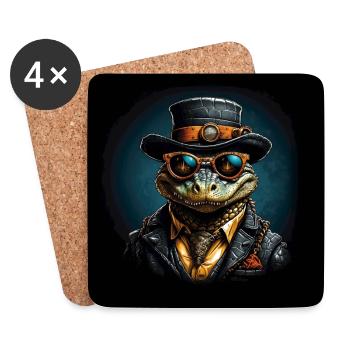 Alligator cool avec chapeau, lunettes de soleil et costume - Dessous de verre (lot de 4) - blanc - Devant