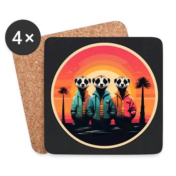 Funny meerkat family in hiking outfit - Coasters (set of 4) - white - Front