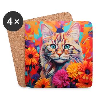 Katze, katzenmotiv, blumen, geschenk, geschenkidee - Untersetzer (4er-Set) - Weiß - Vorne