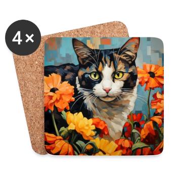 Katze, katzenmotiv, blumen, geschenk, geschenkidee - Untersetzer (4er-Set) - Weiß - Vorne
