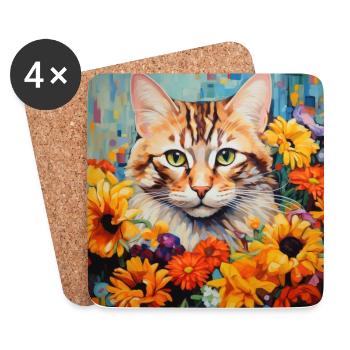 Katze, katzenmotiv, blumen, geschenk, geschenkidee - Untersetzer (4er-Set) - Weiß - Vorne