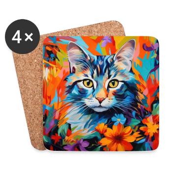 Katze, katzenmotiv, blumen, geschenk, geschenkidee - Untersetzer (4er-Set) - Weiß - Vorne